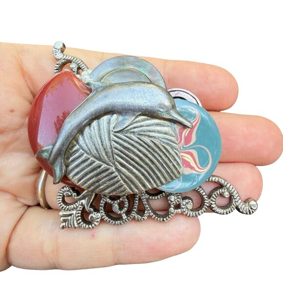 Unbranded Jewelry - Vintage Dolphin Brooch Ocean Jewelry Dolphin Artist Crafted Pin Handcrafted Dolp